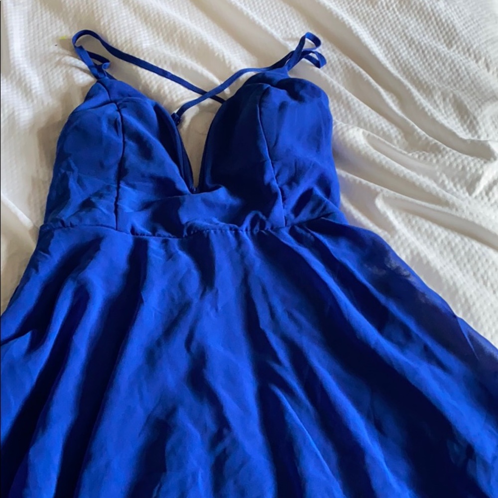 blue low cut dress